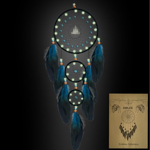 Traumfänger für Schlafzimmer, Erwachsene, große Traumfänger zum Aufhängen an der Wand, handgefertigt, Federn, leuchtender Traumfänger für Kinder, Jungen und Mädchen, Schlafzimmer, Wanddekoration