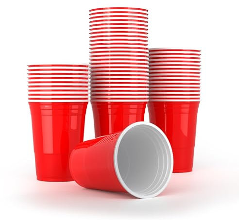 AOLUXLM 50 Gobelets, Gobelet Rouge, Gobelet Americain Reutilisable 16oz/473ml, Répétable Tasses pour Boissons Chaude Froide, Mariage, Fête