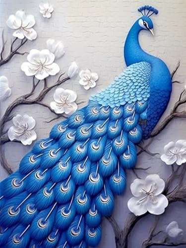 Hoobee 5D Diamond Painting Pfau, Diamond Painting Bilder Tier, Diamond Painting Erwachsene, Vollbohrer Stickerei Kreuzstich Kunst Handwerk für Zuhause Wanddekoration (30×40 cm)