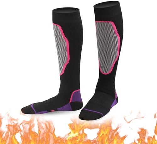 KARELLS Calze Termiche Invernali Lunghe,Calze Termiche,Calze da Neve,Calze da Sci,Calze Sci (IT, Numero, 33, 39, Regular, Regular, 1, Viola Nero)