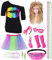 Geplaimir 80er Jahre Outfit Damen 80er Jahre Kleidung Frauen Kostüm Accessoires Set mit T-Shirt 80er Perücke Tutu Bauchtasche Stirnband Ohrring Netzhandschuhe Thema Retro Neon Party Regenbogen 053CL