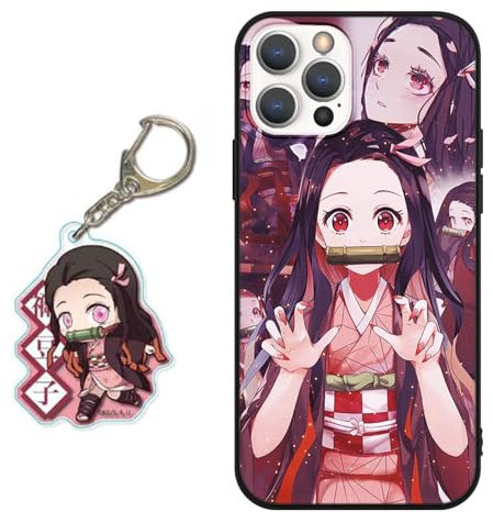 LYUBFDC Handyhülle für iPhone 11 Hülle 6.1 Zoll, Anime Kamado Nezuko Tanjirou Mit Schlüsselbund Muster Design Manga Case Cartoons Schutzhülle TPU Silikon Charmant Für Jungen Frau