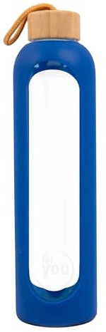 for you Nachhaltige Trinkflasche blue moon | 1000ml aus Glas mit Silikonhülle und spülmaschinenfest | 1Liter Auslaufsichere Wasserflasche mit Bambusdeckel | 100% BPA frei | geeignet von -20°C – 150°C