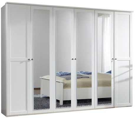 Lomadox Kleiderschrank Drehtürenschrank 270cm, 6-türig, weiß mit 4 Spiegeltüren, CROPANI-43