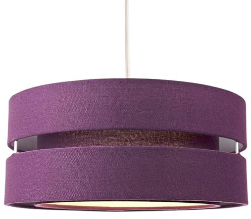 Contemporary Quality Purple Linen Fabric Triple Tier Ceiling Pendant Lamp Shade | 60w Maximum | Designer Style | 35cm Diameter by Happy Homewares