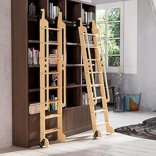 3.3ft-26.2ft Retractable Rolling Library Ladder Track Bracket,Pulley Type Horizontal Wall Mount Sliding Library Ladder Hardware Kit System W/Library Ladder(No Ladder),Brake Bottom Wheels (Size: 20