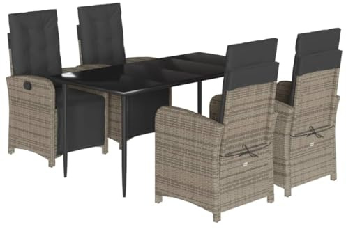 vidaXL 5-TLG. Garten-Essgruppe mit Kissen Grau Poly Rattan