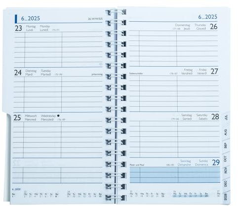 DELMON VARONE - Ersatzkalender mit Spiralbindung für das Kalender Jahr 2026 - Taschenkalender mit 1 Woche 1 Seite - Format: 84 x 153 mm