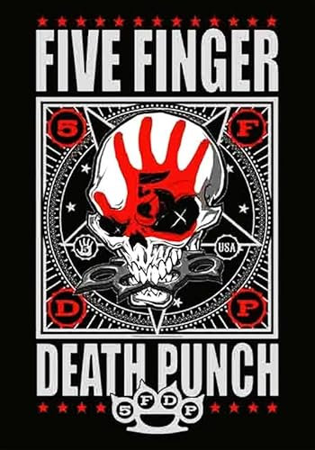 BUY ART FOR LESS Offiziell lizenziertes Five Finger Death Punch Red Hand Skull 61 x 91 cm Kunstposter – dekorativer Druck – Posterpapier – fertig zum Rahmen