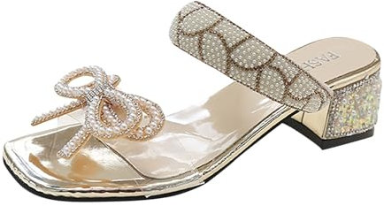 Sandalo con Tacco Donna Sandali con Tacco Senza Cinturino Scarpe Gioiello Scarpe da casa con Punta Aperta Scarpe Donna con Zeppa Sandali Zeppa Donna Oro Scarpe Rosa Antico