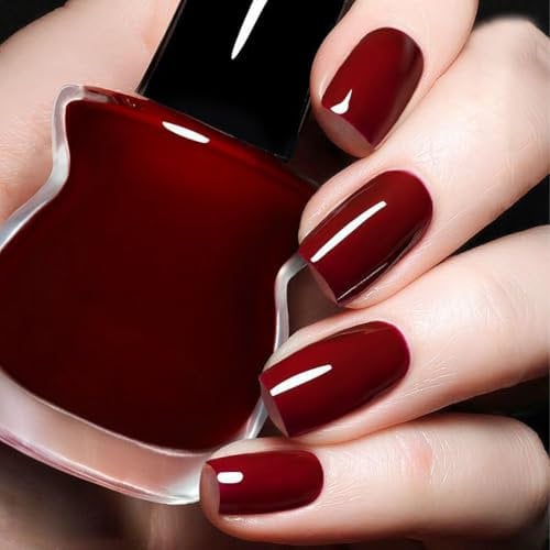 Red Nail Polish, Quick Dry nail polish Burgundy Red Nail Varnish, Glitter Nail varnish Long Lasting Wine Burgundy Cherry red nail Art No Need UV Nail Paint for DIY Salon Manicure at Home (02#)