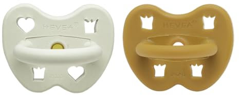 HEVEA Naturkautschuk Schnuller RUND Form, 3-36 Monate - Hygienisches Einteiliges Design für Neugeborene bis Kleinkinder, BPA-frei, Weich & Langlebig - Zweierpack (Arctic Amber)
