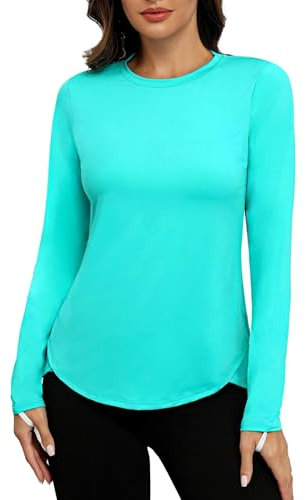 PINSPARK Sportshirt Damen Langarm Rashguards UPF 50+ Uv-Schutz Shirt Sommer Sonnenschutz Shirt Rundhalsausschnitt Laufshirt Draussen Gym Trekking Funktionsshirt Keramikgrün l