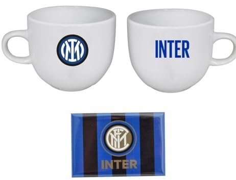 Tazza Colazione in Ceramica per INTER Internazionale Milano Nerazzurri Biscione Prodotto Ufficiale Stemma Logo Nuovo Idea Regalo + Magnete Ufficiale