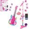 Juego de guitarra y micrófono para niños, juguetes de guitarra con música y luz colorida, micrófono de altura ajustable con soporte, máquina de karaoke, instrumentos musicales, micrófono de juguete