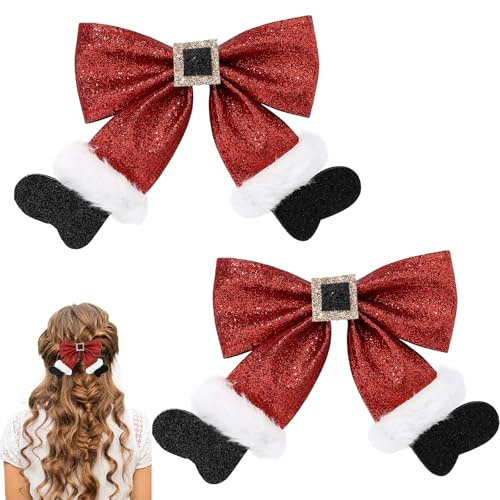 AWAVM Lot de 2 pinces à cheveux de Noël, grandes pinces à cheveux à nœud rouge pour femmes et filles, étincelantes, pour fête de Noël, accessoires pour cheveux pour cadeaux de fête de Noël