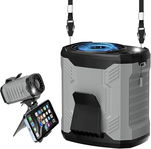 COTOP Portable Waist Fan Clip on,7000RPM USB Rechargeable Wearable Shirt Belt Fan 4 Speeds Personal Cooling with Flashlight & Phone Stand for Summer Travel Camping Hiking-Grey