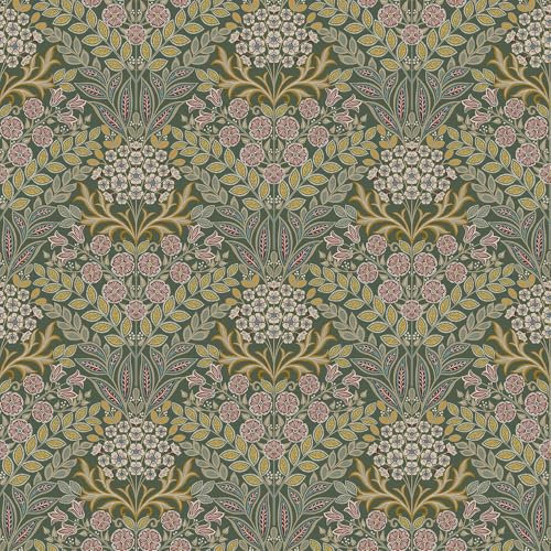 Belvedere Floral Damask Arts and Crafts Metallic Wallpaper Perfect for Living Rooms Bedrooms Hallways Dark Green GranDeco 202303