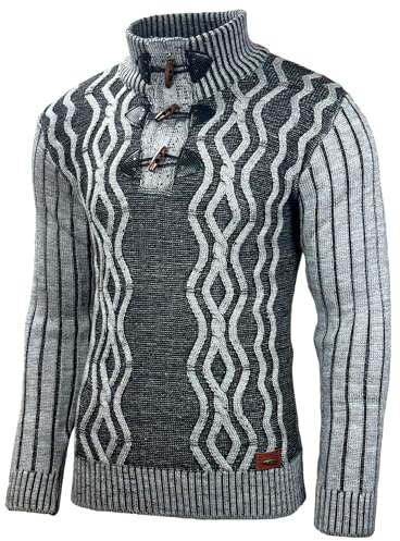 Baxboy Herren Pullover Hoodie Hoher Kragen Stehkragen Strickpullover Longsleeve Sweater Sweatshirt Grobstrick Pulli B-291