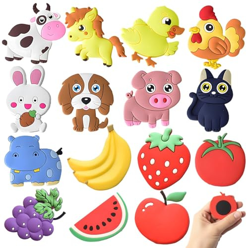 Fridge Magnets for Kids, 15 Magnetic Animals for Toddlers, Educational Animal Fridge Magnets for Early Learning and Fine Motor Skills Development