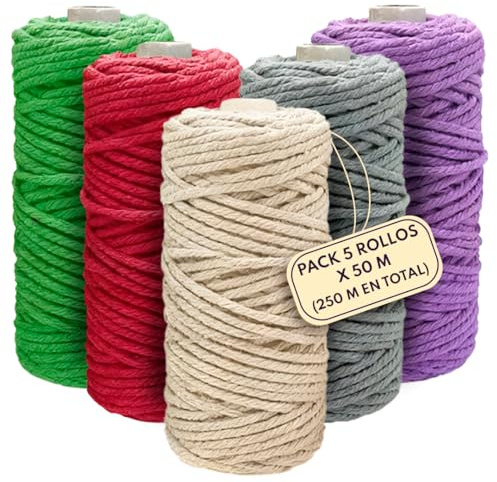 Hilo Macrame 3mm Pack 5 Rollos – Cuerda Macrame 3mm para Manualidades y Decoración, Tejidos, Tapices y Artesanía – Hilo Crochet Resistente para Proyectos Creativos de Macramé
