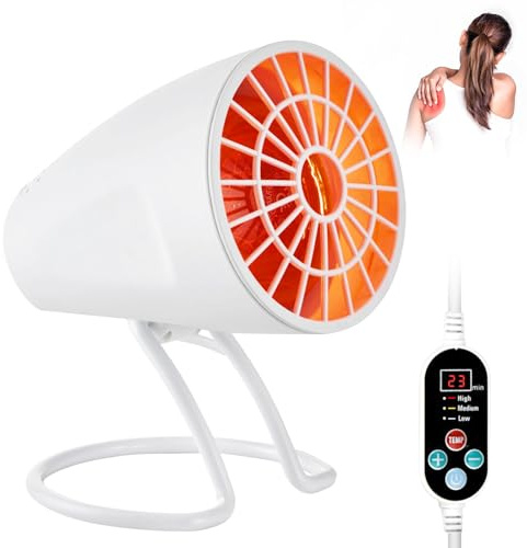 BORDEAG Rotlichtlampe Infrarotlampe 100W, Rotlicht-Wärmelampe für Zuhause, Red Light Lampe mit 10–90 Min Timer, Infrarot-Rotlicht mit 30°–60° verstellbarem Lampenkopf