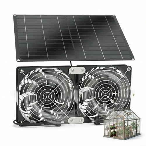 Kit de ventilation pour abri de jardin à énergie solaire - 12 x 12 cm - Double ventilateur d'échappement - Panneau solaire de 15 W - Ventilateur d'échappement automatique pour poulailler, niches
