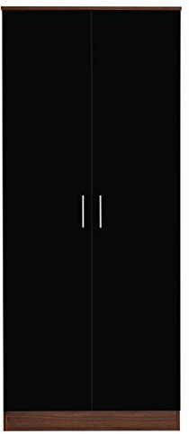 Reflect 2 Door PLAIN Wardrobe in Black Gloss/Walnut