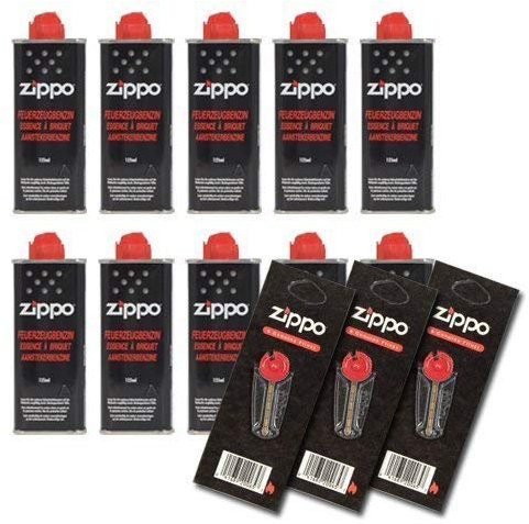 Mein Landhaus Feuerzeugbenzin ZIPPO Set 10x Zippo Benzin Original Benzin je 125 ml | 18 Stück Feuersteine