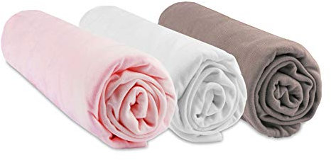 Lot de 3 Draps Housse pour Couffin 32x72 cm Ovale | Rose Blanc Taupe | 100% Bambou | pour Matelas Ovale pour Couffin, Nacelle, Landau 32 x 72 cm| Marque Easy Dort | Oeko Tex | Fabriqué en Europe |