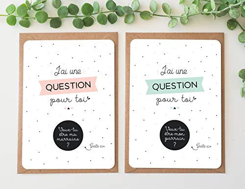 Manahia - Lot de 2 cartes à gratter demande parrain et marraine | Annonce originale baptême, cadeau filleul, annonce parrain, annonce marraine