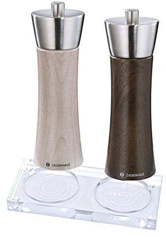 Gewürzmühlen-Set Pfeffermühle dunkel & Salzmühle hell Zassenhaus Augsburg Nussbaum 18 cm & Acryluntersetzer