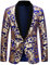 PYJTRL Herrenmode Samt Pailletten Blumenmuster Anzugjacke Blazer (M, Blau 01)