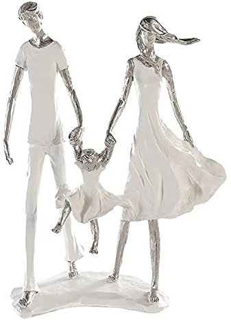 Brillibrum Design Skulptur Familie Weiß Silber Dekofigur aus Kunststein Family Geschenkidee Deko Element Höhe 36 cm