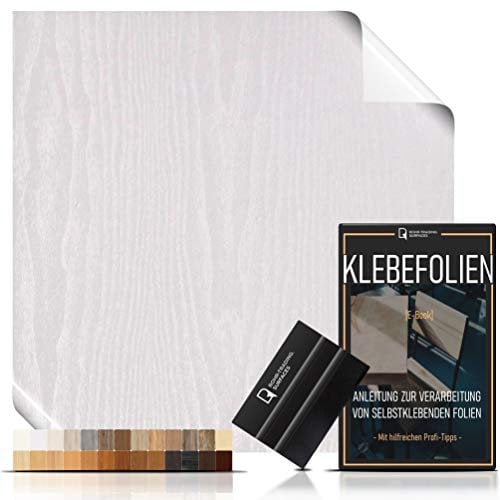 [15,44€/m²] Klebefolie in Holz-Optik - WUNSCHMAß inkl. Rakel & E-Book I Selbstklebende Holz Folie für Möbel & Küche - hitzebeständig & abwaschbar I Möbelfolie Holzdekor (WHITEWOOD, LAUFMETER x 90cm)