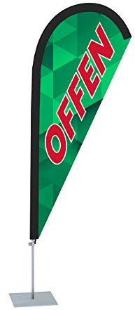 Vispronet Beachflag - Offen versch. Farben ✓ versch. Halterungen ✓ Tropfenform ✓ Höhe 2,04 m ✓ Indoor & Outdoor (mit Bodenplatte, Grün-Rot)
