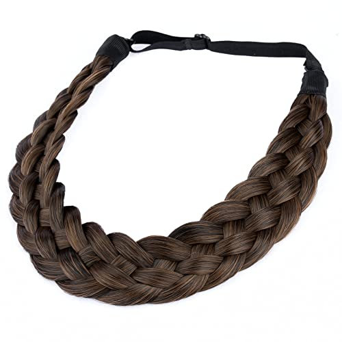 BOBIYA 5 Strang Synthetische Haar Geflochtenes Stirnband Klassische Chunky Wide Geflochtene Zöpfe Elastische Stretch Haarteil für Frauen Mädchen (Kupfer Braun)