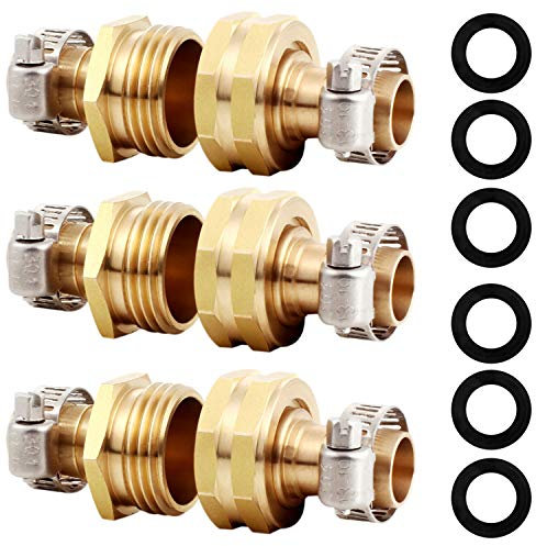 YELUN Gartenschlauch-Reparatur-Set aus massivem Messing mit Klemmen, Schlauchend-Reparatur-Set, passend für männliche und weibliche Schlaucharmaturen (1,6 cm - 3 Set)