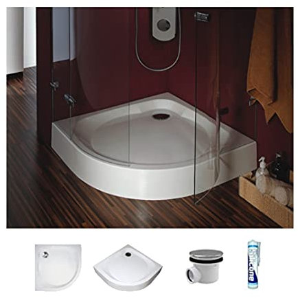 ECOLAM® Duschwanne Duschtasse New Style Polimat Viertelkreis 100x100 x16 cm Tiefe 5 cm R55 Acryl weiß + Siphon + Silikon