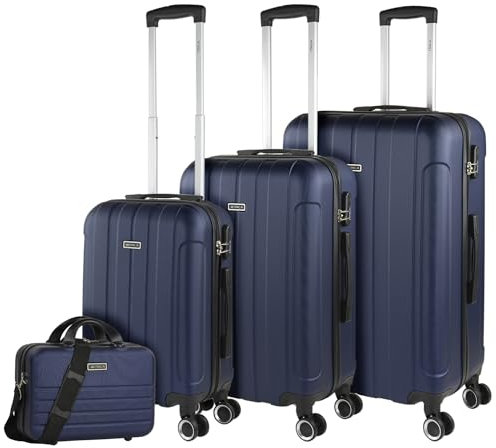 ITACA - Juego Maletas De Viaje rígidas Trolley con Candado de Combinación y 4 Doble Rueda 360° Set Maletas De Viaje Ligeras y Resistentes con Neceser, Marino