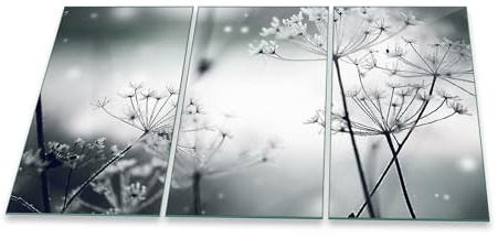 Herdabdeckplatte Abdeckung Ceranfeld Abdeckplatte Schneidebrett 3-Teilig 90x52 Pusteblume Wilder Dill Grau Spritzschutz Glasplatte Ceranfeldabdeckung Sicherheitsglas Glasschneidebrett 3x30x52
