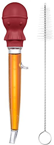 U-Taste 109℃ Hitzebeständige Große Abgewinkelte Bratenspritze Tritan Putenfleisch-Fettpipette mit Silikon Oktopus-Saugkopf und Reinigungsbürste zum Kochen Braten Begießen (1.5 OZ/44 ML, Rot)