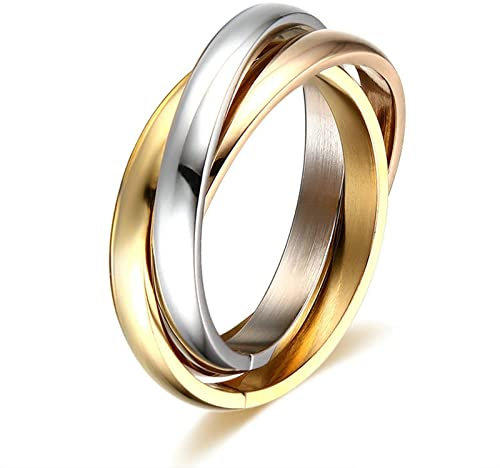 Mesnt Alliance Homme | Bague Fiançailles Croix à Trois Anneaux en Acier Inoxydable pour Femme Homme Argent Or Rose Or, Taille 49