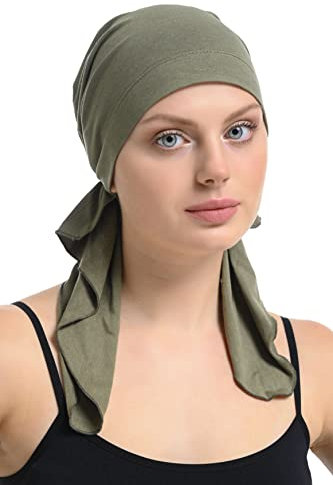 Bamboo and Cotton Chemo Headwear Hair Loss Fitted Pre-Tied Bandana (Khaki)