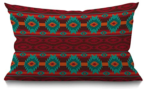 BGBDEIA Länglicher Kissenbezug Farmhaus 30 x 50 cm Weiches Leinen-Kissen für Südwesten Muster Retro-Stil Dunkel Rot-Olivgrüner Kissenbezug für Couch, Bett, Sofa, Stuhl