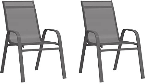WIFESE 2 STK. Stapelbare Gartenstühle EsszimmerstüHle GartenstüHle GartenmöBel BalkonmöBel Esszimmerstuhl EssstüHle GartenmöBel Set Gartenstuhl StapelstüHle Armlehnstuhl Grau Textilene