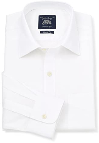 THE SAVILE ROW COMPANY LONDON Men's Classic Fit Twill Single Cuff Formal Shirt, White, 16.5