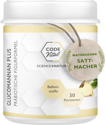 CODE VITAL® Glucomannan Plus Sättigungs-Drink | Figurformel mit Prebiotika für den Darm und hohem Sättigungseffekt | Hochwertiger Ballaststoffe-Mix | Made in Austria | 50 Portionen