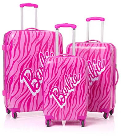 Barbie Koffer für Erwachsene & Kinder | Kabine kleine mittlere oder große Optionen Gepäcktasche | Damen Mädchen Rosa Puppe Logo Hard Cover Carry-on Reisen Trolley