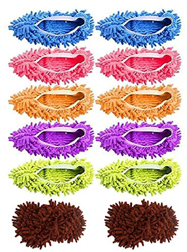 KUTEWEU 6 Pares Mopa Slippers,Polvo Mopa Zapatillas,Multifunción Zapatilla Fregona,Zapatillas de Fregona de Microfibra,Zapatilla fregona para Limpiar el Suelo de la Casa,el Polvo,la Suciedad (6 Pares)
